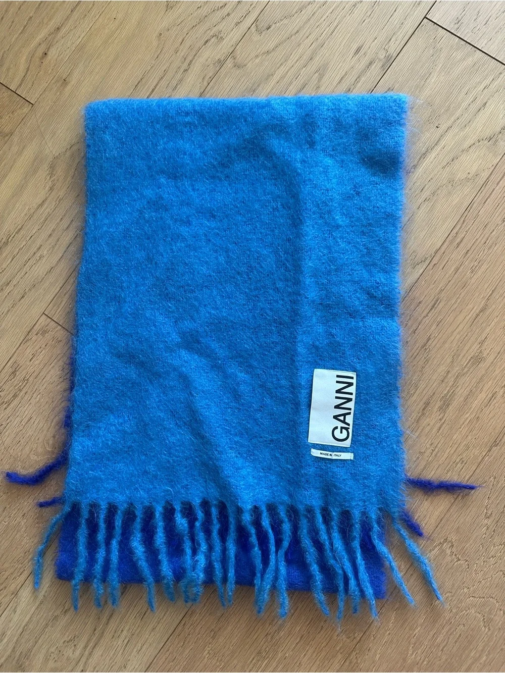 Ganni Bright Blue Fuzzy Fringe Scarf